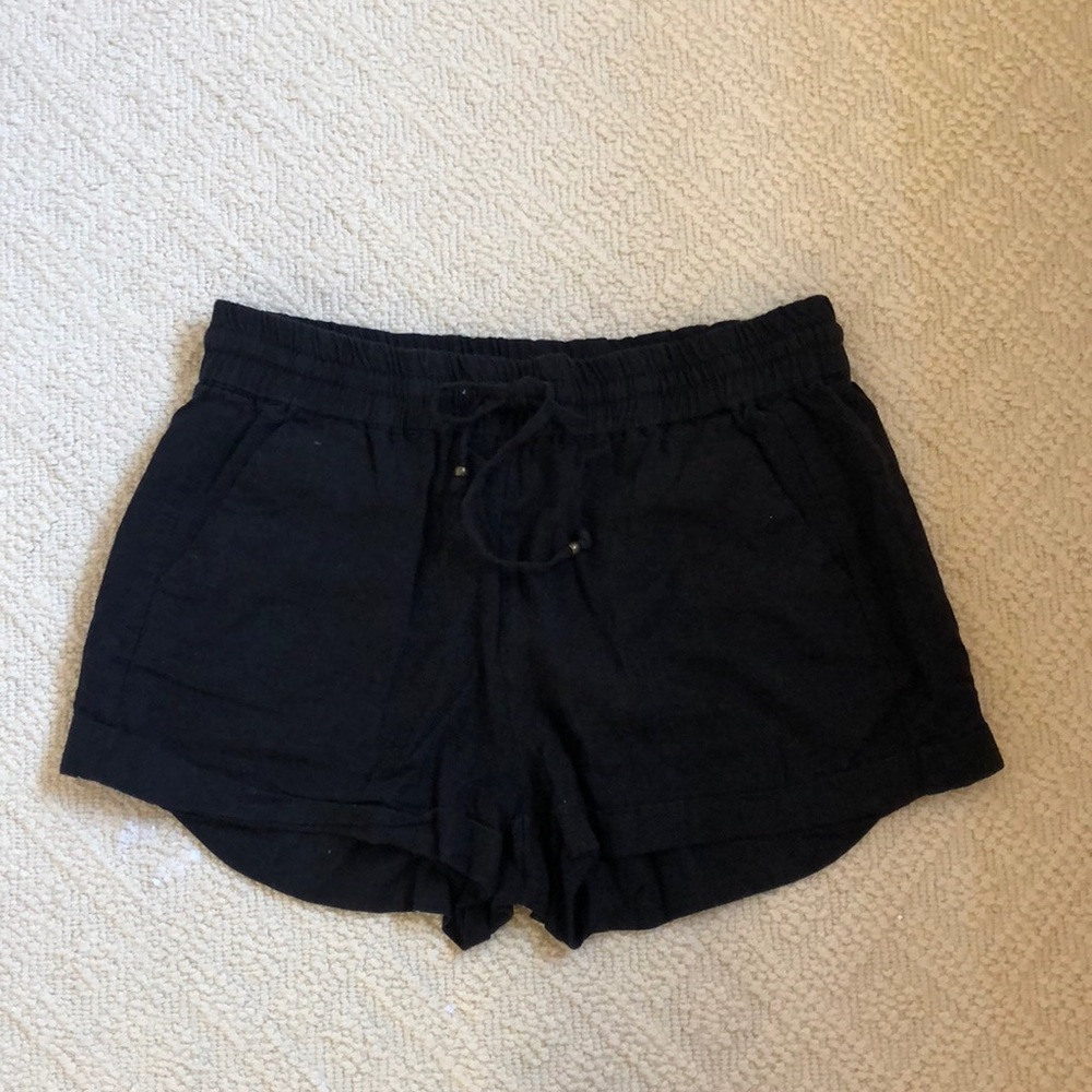 LOVE TREE Black Linen Drawstring Shorts